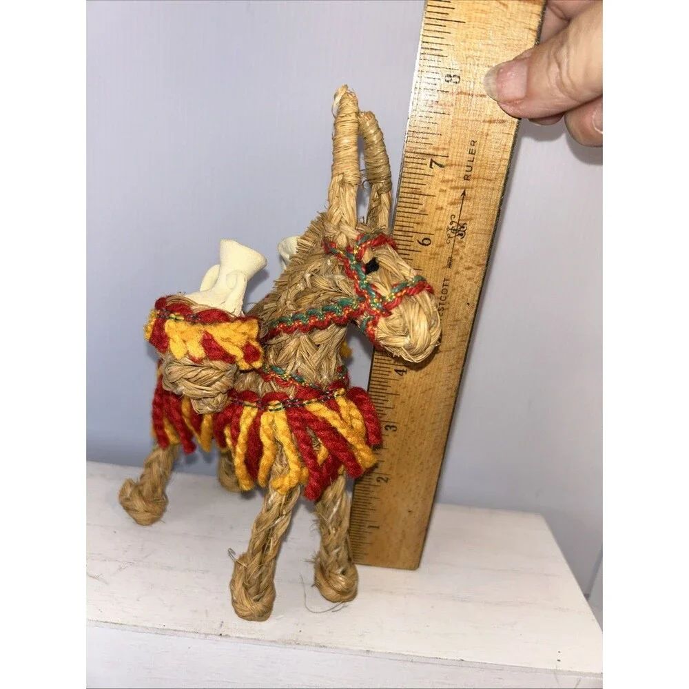 Mexican Woven Straw Donkey Burro w/Clay Pots- Pack Mule Figure Vintage Decor